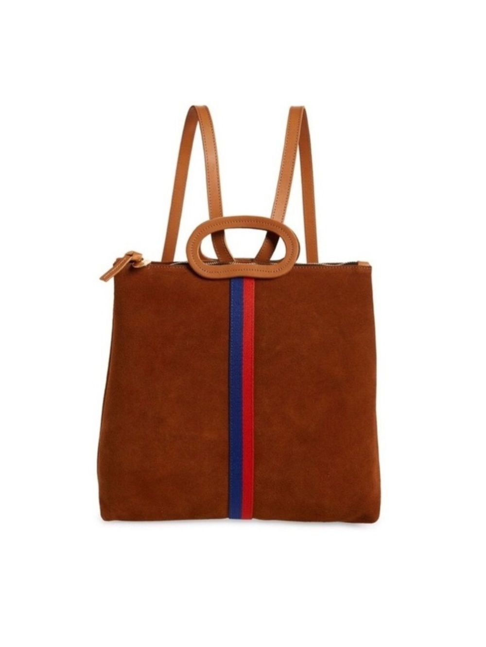Clare V Browne Suede Tote Backpack with Red & Blue Stripe